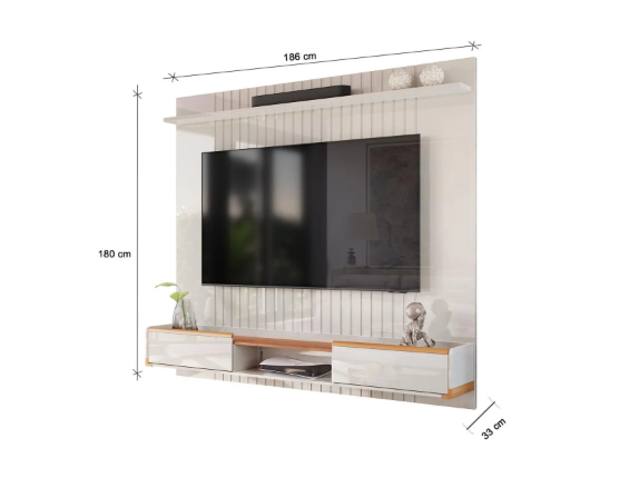 Painel Atlas para TV até 70 polegadas com 2 Gavetas 1 Prateleira