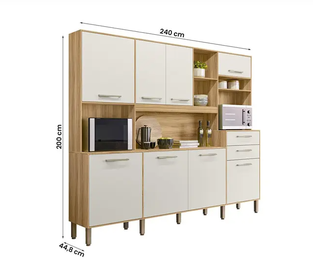 Armário de Cozinha Hortelã com 8 Portas e 2 Gavetas 240 cm