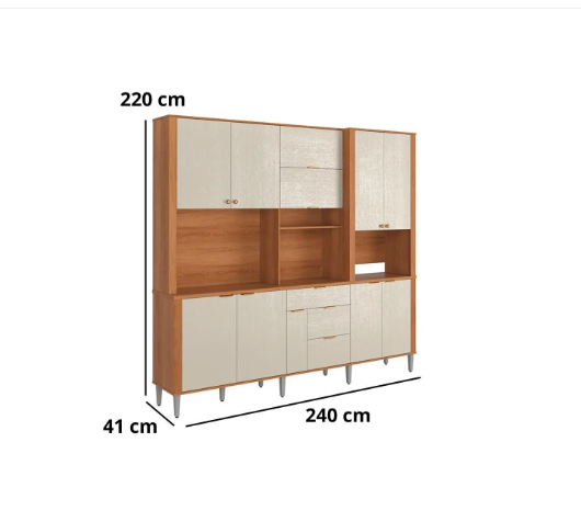 Kit de Cozinha Armário Compacta Astra 2,40m 10 Portas e 4 Gavetas