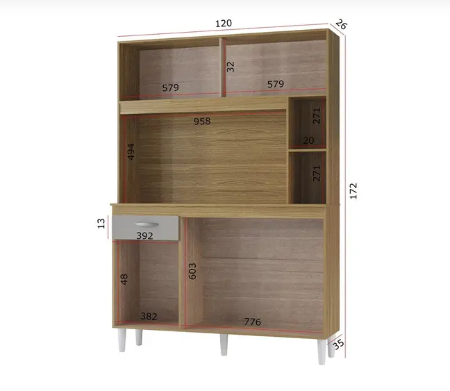 Armário Kit Duda 120 5 Portas 1 Gaveta