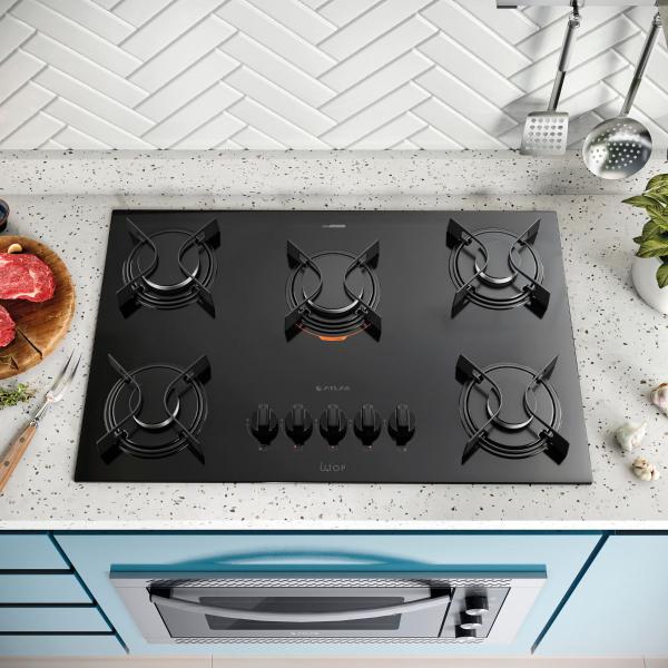 Cooktop 5 bocas preto com mesa de vidro Atlas Utop Bivolt