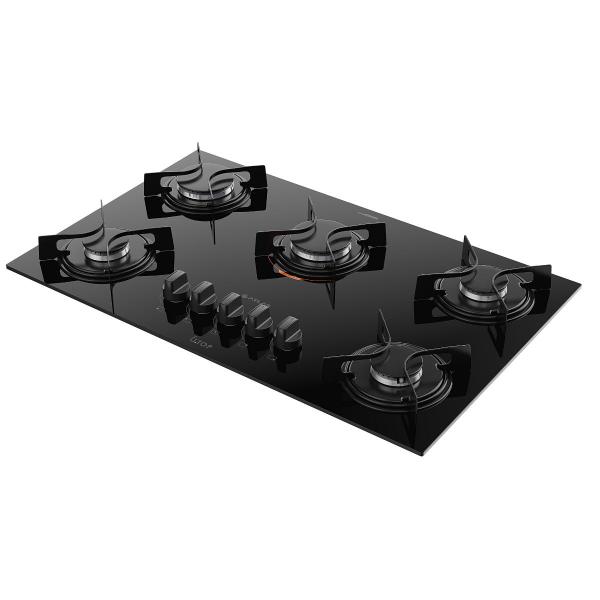 Cooktop 5 bocas preto com mesa de vidro Atlas Utop Bivolt