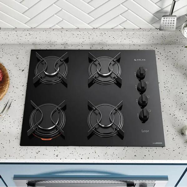 Cooktop 4 bocas preto com mesa de vidro Atlas Utop Bivolt