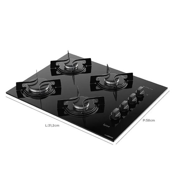 Cooktop 4 bocas preto com mesa de vidro Atlas Utop Bivolt