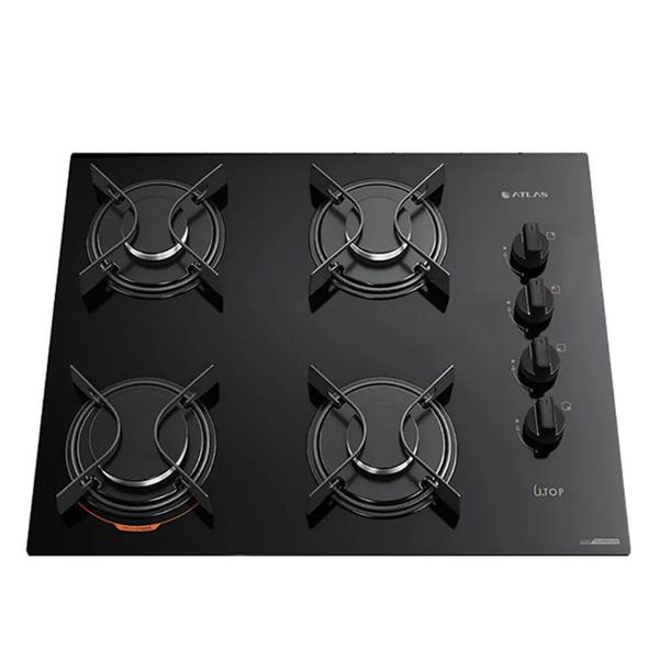 Cooktop 4 bocas preto com mesa de vidro Atlas Utop Bivolt