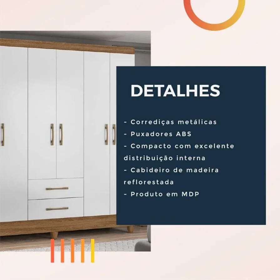 Guarda Roupa Casal 6 portas e 2 gavetas Panamá