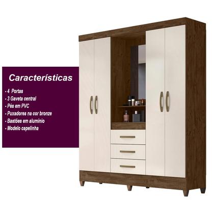 Guarda Roupa Casal Capelinha Capri 4 Portas com Espelho