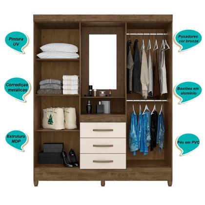 Guarda Roupa Casal Capelinha Capri 4 Portas com Espelho