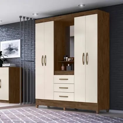 Guarda Roupa Casal Capelinha Capri 4 Portas com Espelho