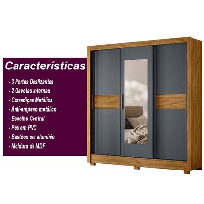 Guarda Roupa Casal Bahamas 3 Portas com Espelho