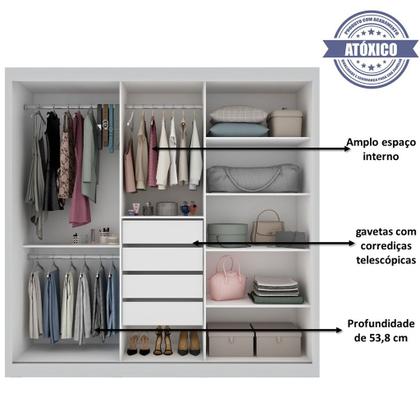 Guarda Roupa Casal 3 Portas de Correr com Espelho Grande 4 Gavetas Royale