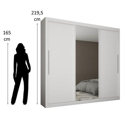 Guarda Roupa Casal 3 Portas de Correr com Espelho Grande 4 Gavetas Royale