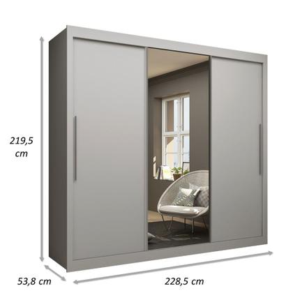 Guarda Roupa Casal 3 Portas de Correr com Espelho Grande 4 Gavetas Royale