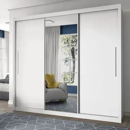 Guarda Roupa Casal 3 Portas de Correr com Espelho Grande 4 Gavetas Royale