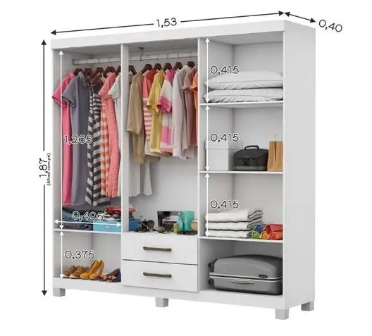 Guarda Roupa Casal com espelho 6 portas e 2 gavetas Aries