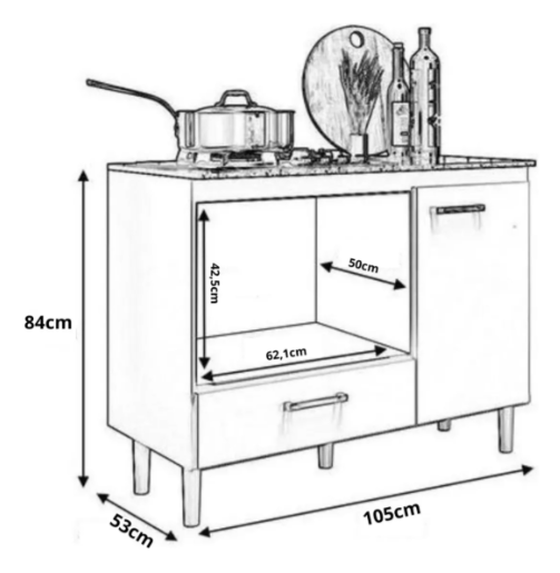 Balcão de Cozinha para Cooktop Fit 1 Porta 1 Gaveta