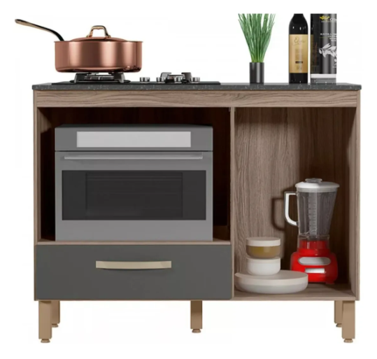 Balcão de Cozinha para Cooktop Fit 1 Porta 1 Gaveta