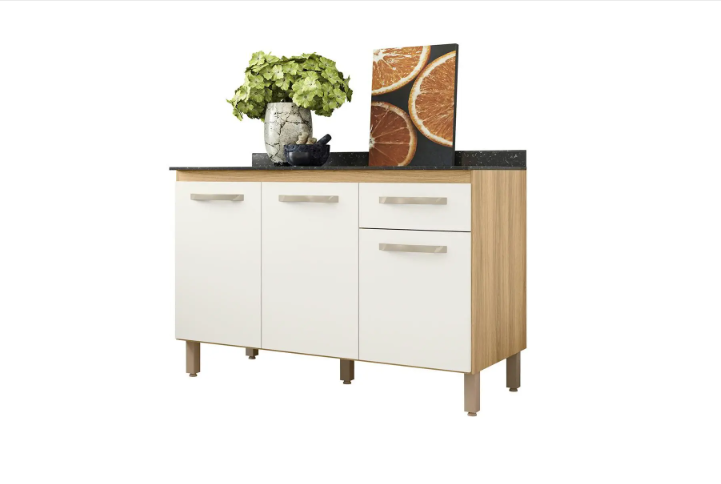 Balcão de Cozinha Fit com 3 Portas e 1 Gaveta