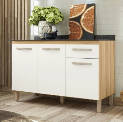 Balcão de Cozinha Fit com 3 Portas e 1 Gaveta