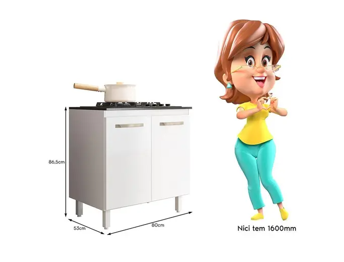 Balcão Cooktop Fit 80 2 Portas com Tampo MDP