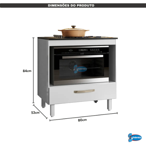 Balcão Para Cooktop 4 E 5 Bocas E Espaço Forno Multiuso 80cm