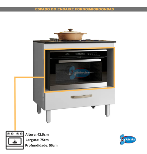 Balcão Para Cooktop 4 E 5 Bocas E Espaço Forno Multiuso 80cm