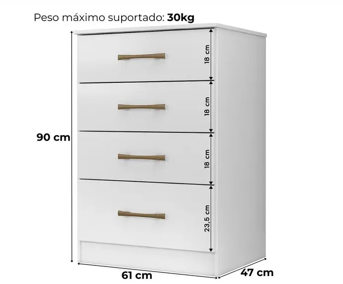 Cômoda com 4 Gavetas 61x90cm Ms913