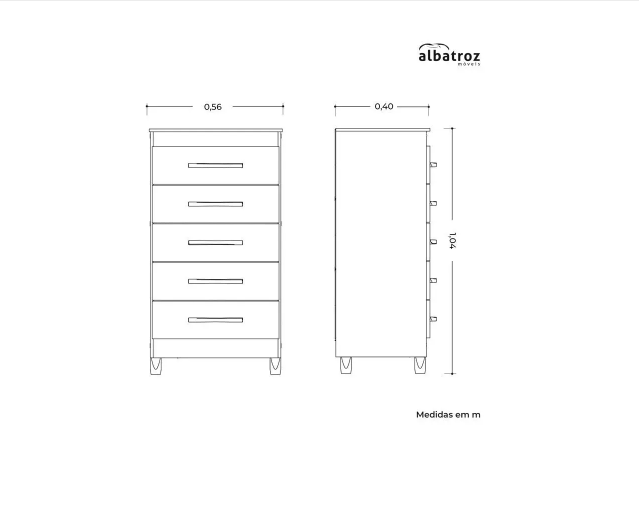 Cômoda Esmeralda Compacta 5 Gavetas