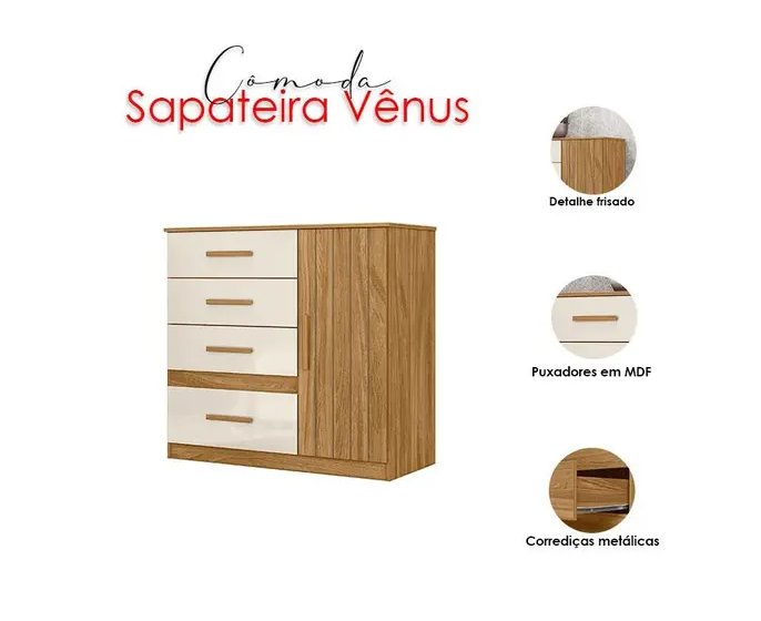 Cômoda Sapateira Vênus 1 Porta e 4 Gavetas